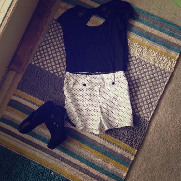 White with black polka dot shorts!