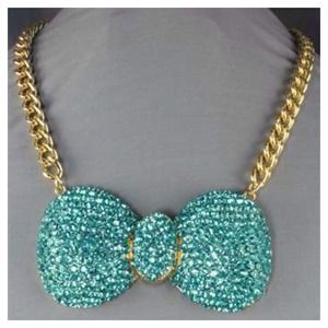Teal rhinestone bow hip-hop chain