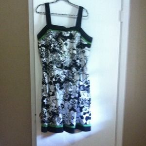 Green, black, and white floral dress