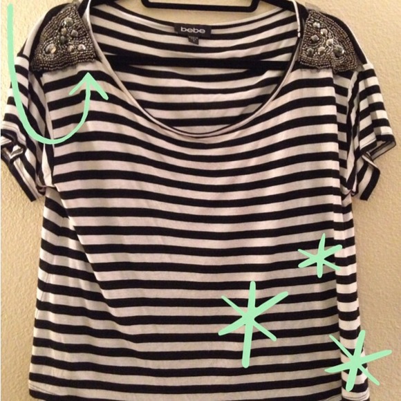 Bebe striped crop top with shoulder details