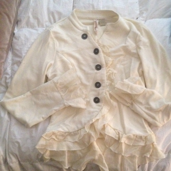 Cream ruffled button up cardigan