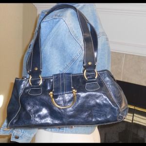 Navy blue leather satchel