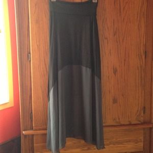 Black knit/ grey chiffon blocked maxi skirt