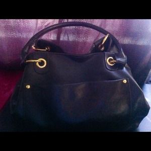 Dark Brown / Gold Handbag Faux Leather