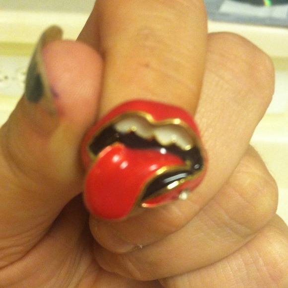 Tongue Sticking Out of Red Lips Ring