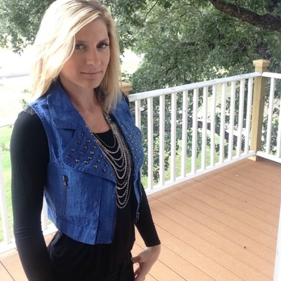 Jackets & Blazers - ⬇️blue linen metal studded moto vest