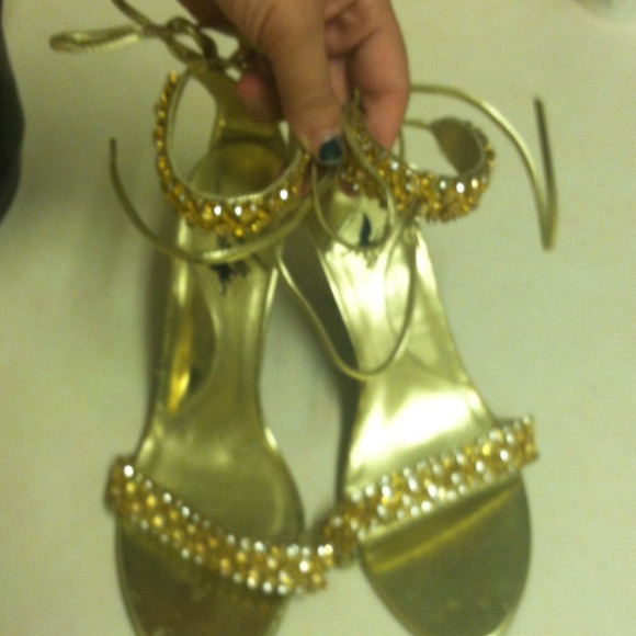 Gold Rhinestone Open Toe Heals
