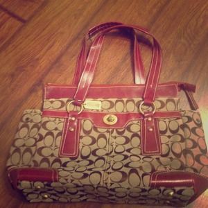 Red and brown Coach bag