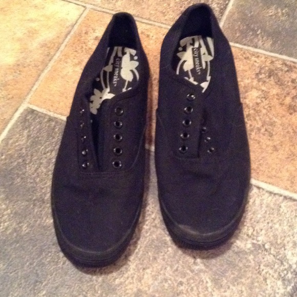 Black canvas slip ons