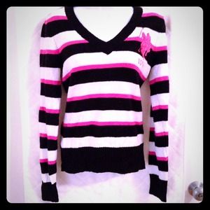 Pink/Black/White Striped Polo Sweater 💕