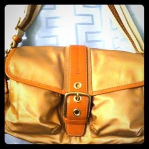Coach nylon bag with leather trim, flap with zip