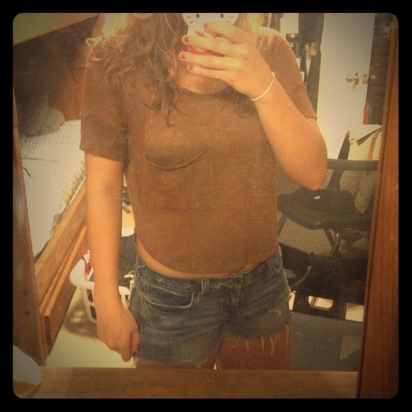 Brown/orangey/Green papaya crop top high-low