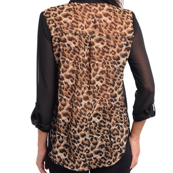 Black Leopard chiffon top - Picture 2 of 2