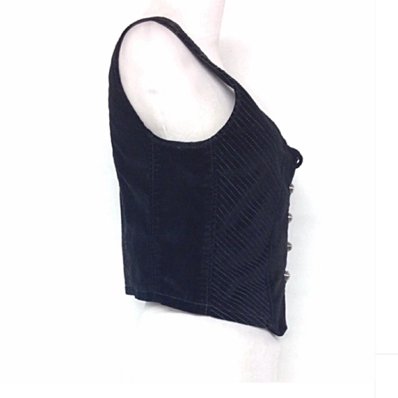 SOLD BLACK VELVET VEST WITH PINSTRIPE DETAIL S - Picture 2 of 3