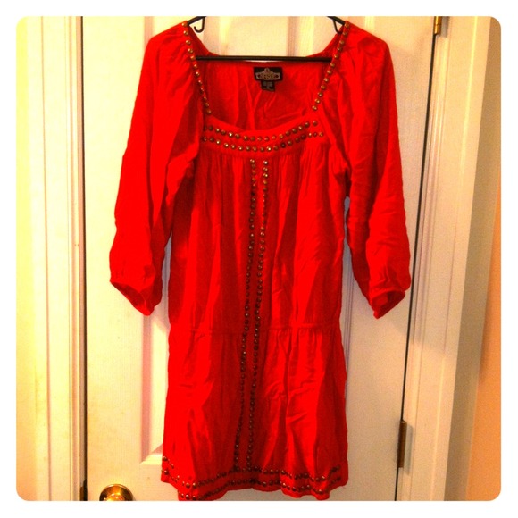Red dress with gold studs