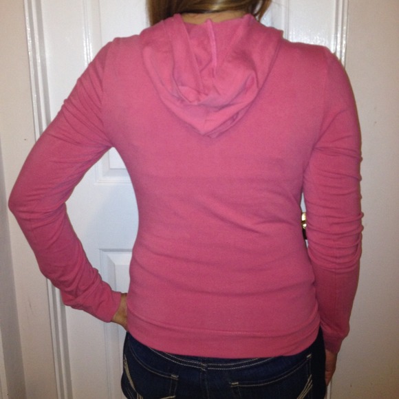 Rose pink zip up jacket with hoodie stretchy sizeM - Picture 2 of 2