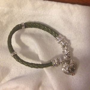 JUDITH RIPKA LEATHER GEMSTONE HEART BRACELET