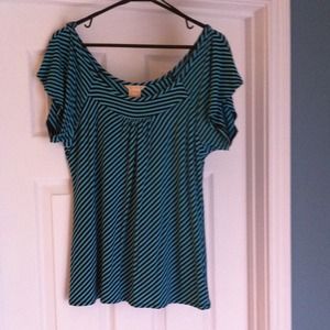 Michael Kors dressy teal/black striped shirt