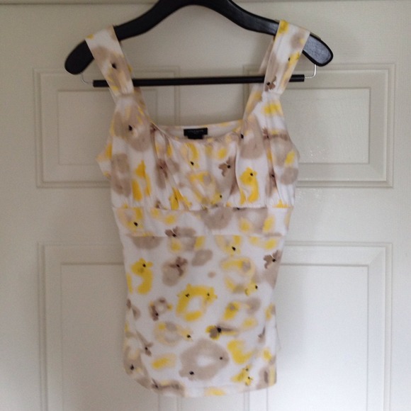 Ann Taylor Yellow Gray Floral Sleeveless Top