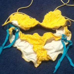 vs teal and yellow polka dot bathing suit bottoms