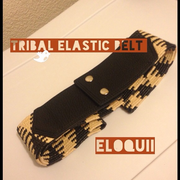 Elloquii Black/Tan Stretch Tribal Belt