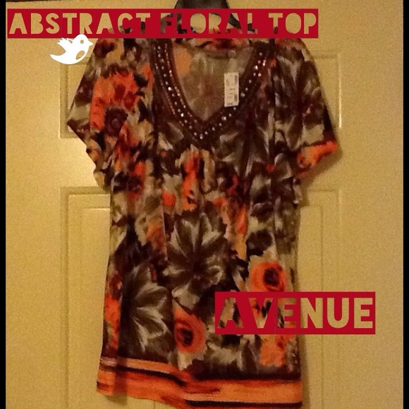 Coral multi-colored floral abstract print top