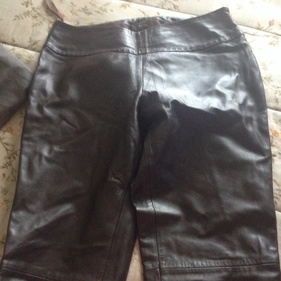Dark Brown Leather Straightleg Pants