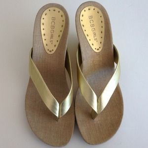Gold bcbg wedges..