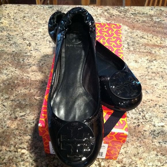 Tory Burch Reva black patent flats