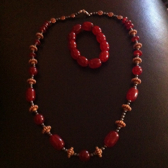 Tribal Bead Glass Art Necklace and Bracelet Set