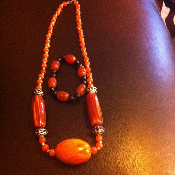 Glass Art Tribal Necklace and Bracelet Set