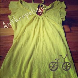 Anthropologie Little Yellow Button Neon Yellow Top
