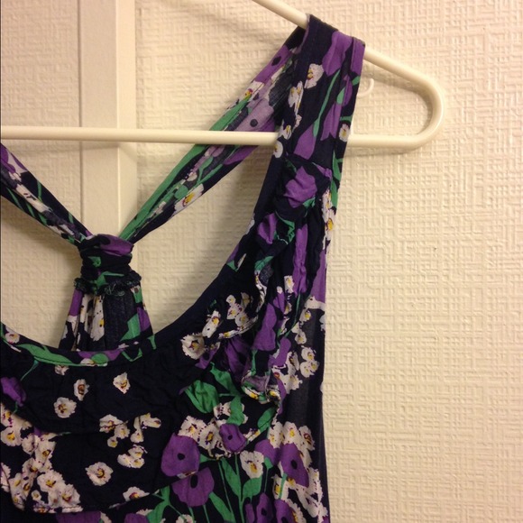 Floral print ruffle tank - navy - Picture 3 of 4