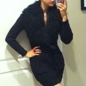 Michael Kors black sweater w/removable fur collar