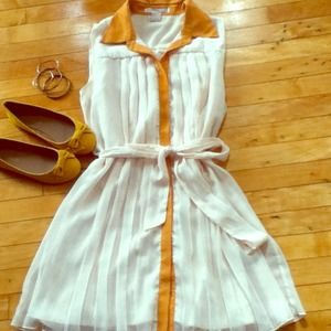 BUNDLE Pleated Cream Shirtdress and gold flats