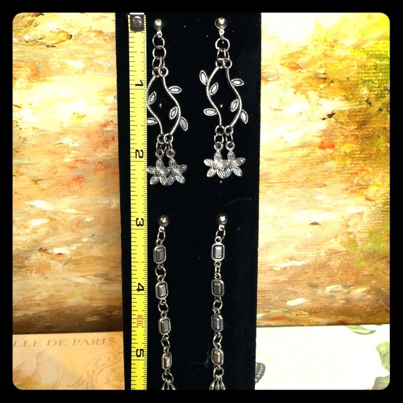 Long Dangly Silver Post Earrings - Picture 2 of 4