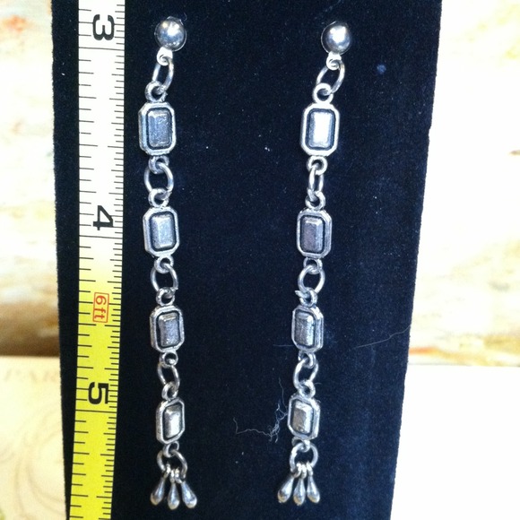Long Dangly Silver Post Earrings - Picture 3 of 4