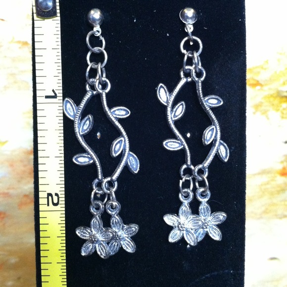 Long Dangly Silver Post Earrings - Picture 4 of 4