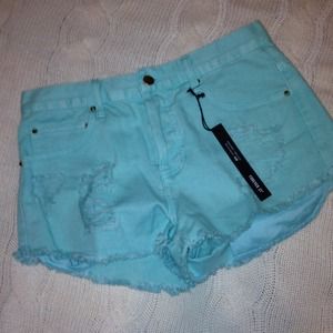F21 high waisted mint distressed shorts