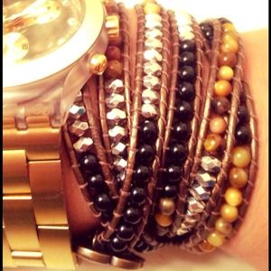 Leather wrap beaded bracelet
