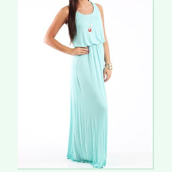 Mint/aqua razor back maxi dress