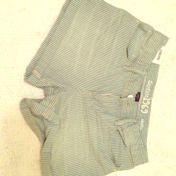 Baby blue and white striped shorts