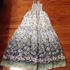 Smocked multi color floral maxi dress