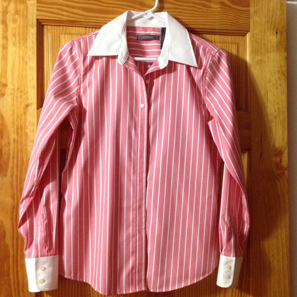 Liz Claiborne Pink white pinstripe dress shirt