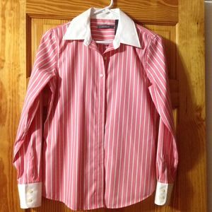 Liz Claiborne Pink white pinstripe dress shirt
