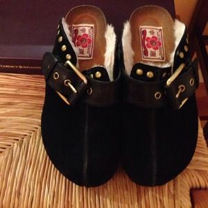 Lucky brand Black oiled suede clogs