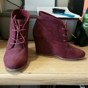 Burgundy wedge booties