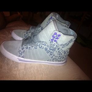 purple and grey cheetah print supras