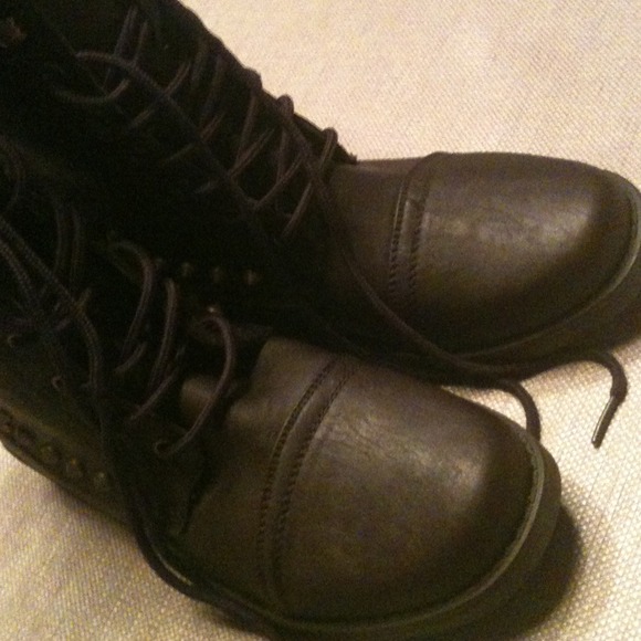 SOLD! Dark Brown Studded Combat Boots - Picture 2 of 3