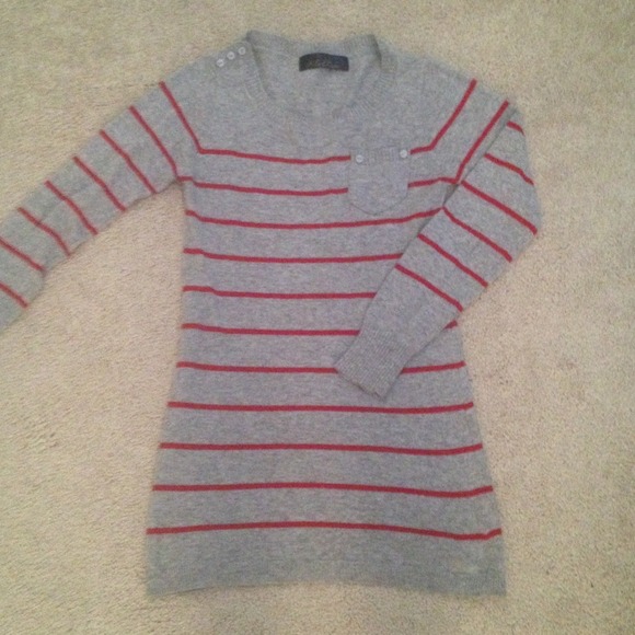 ******SOLD******Gray and red striped tunic sweater